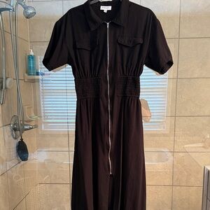 Black Midi Dress with Front Zip